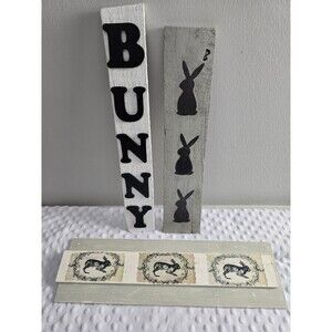 Vintage Easter Rustic Primitive Farmhouse Sign Lot Of 3 Handcrafted Distressed